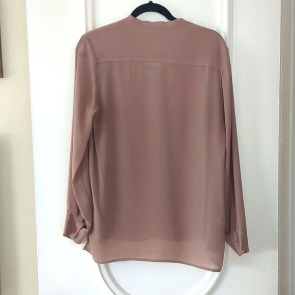 ACEVOG  Textured Chiffon Crepe Blouse MED Bow Long Sleeve Dusty Rose - Picture 2 of 12